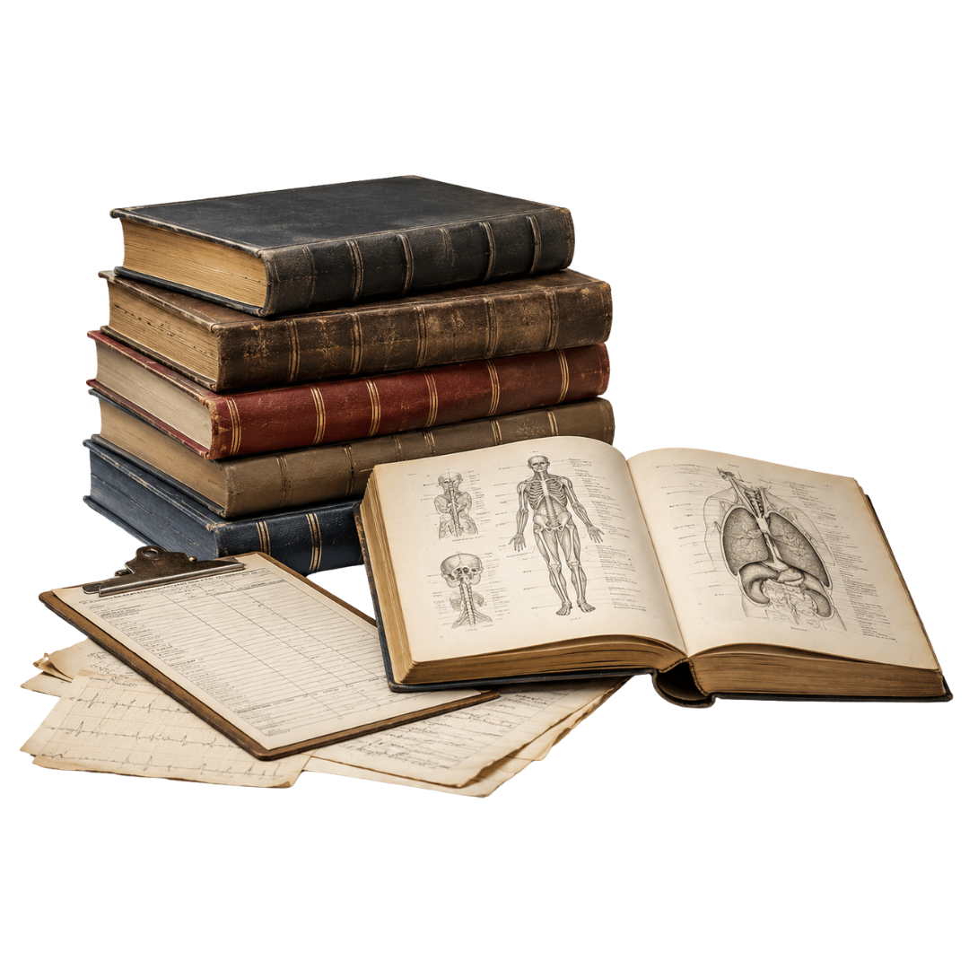 Mockup de libros médicos antiguos